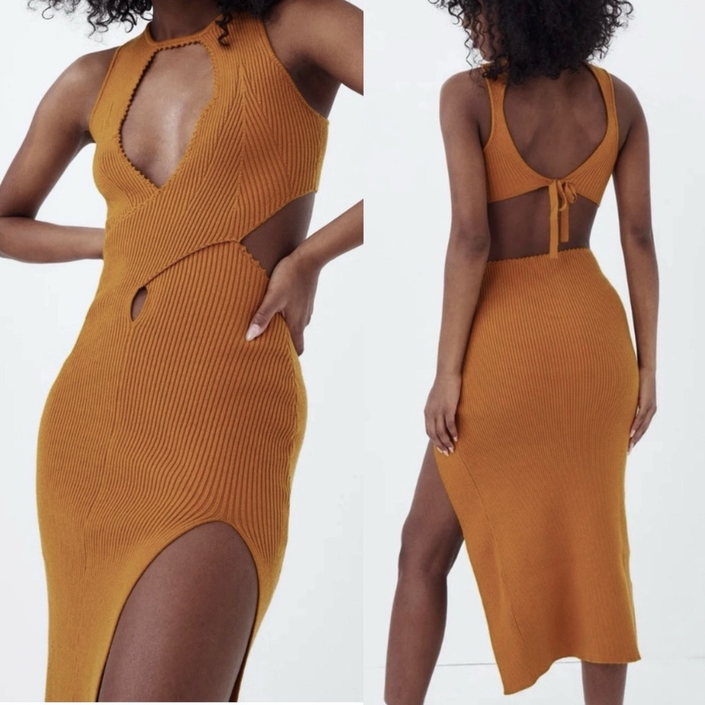 NWT For Love & Lemons Maggie Midi Knit Dress In Orange Size S Small